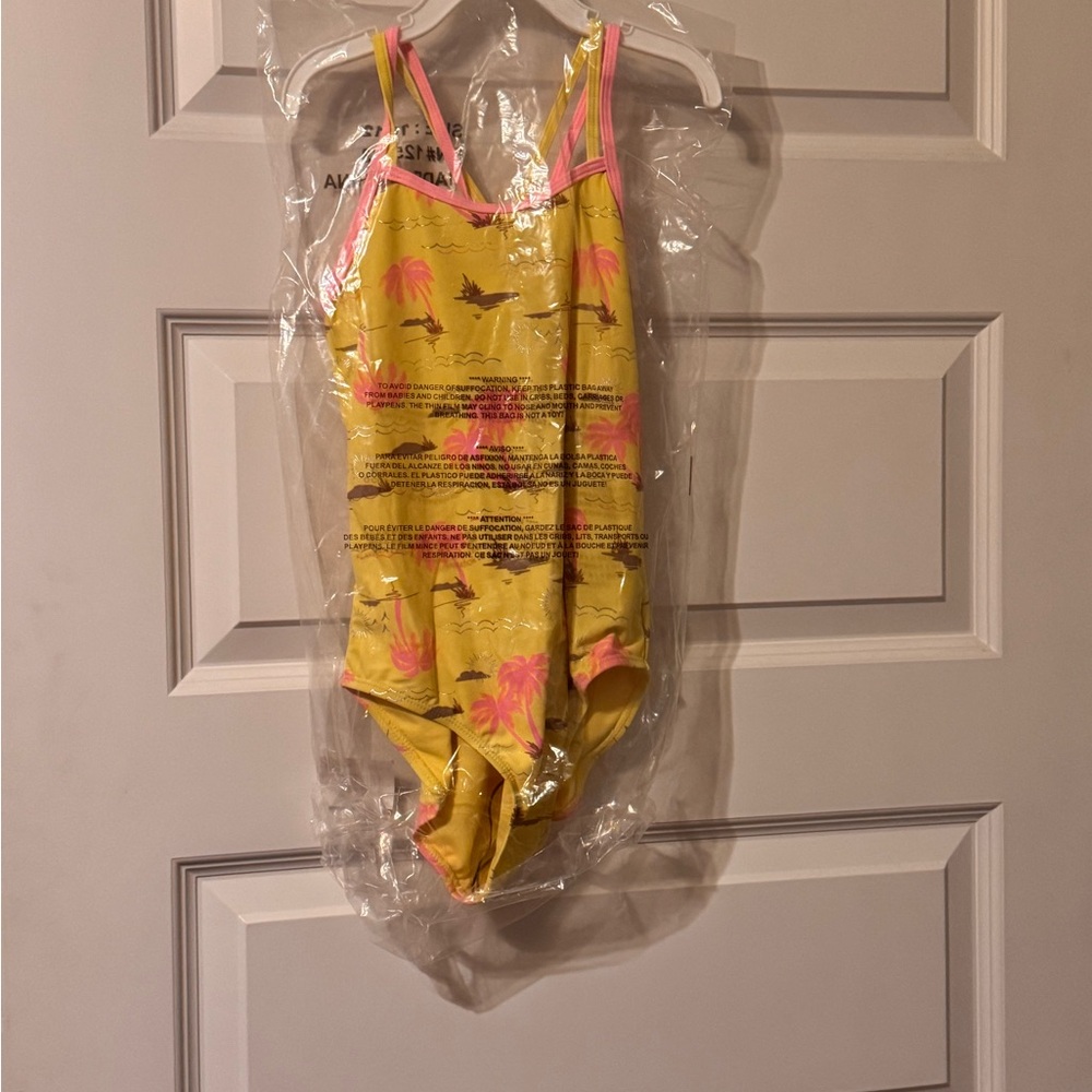 Girls Yellow Flamingo Print Swimsuit size 10/12